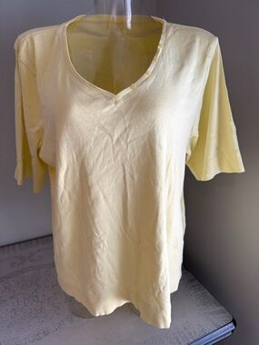 Women's Soft V-Neck Short Sleeve Top - Light Yellow